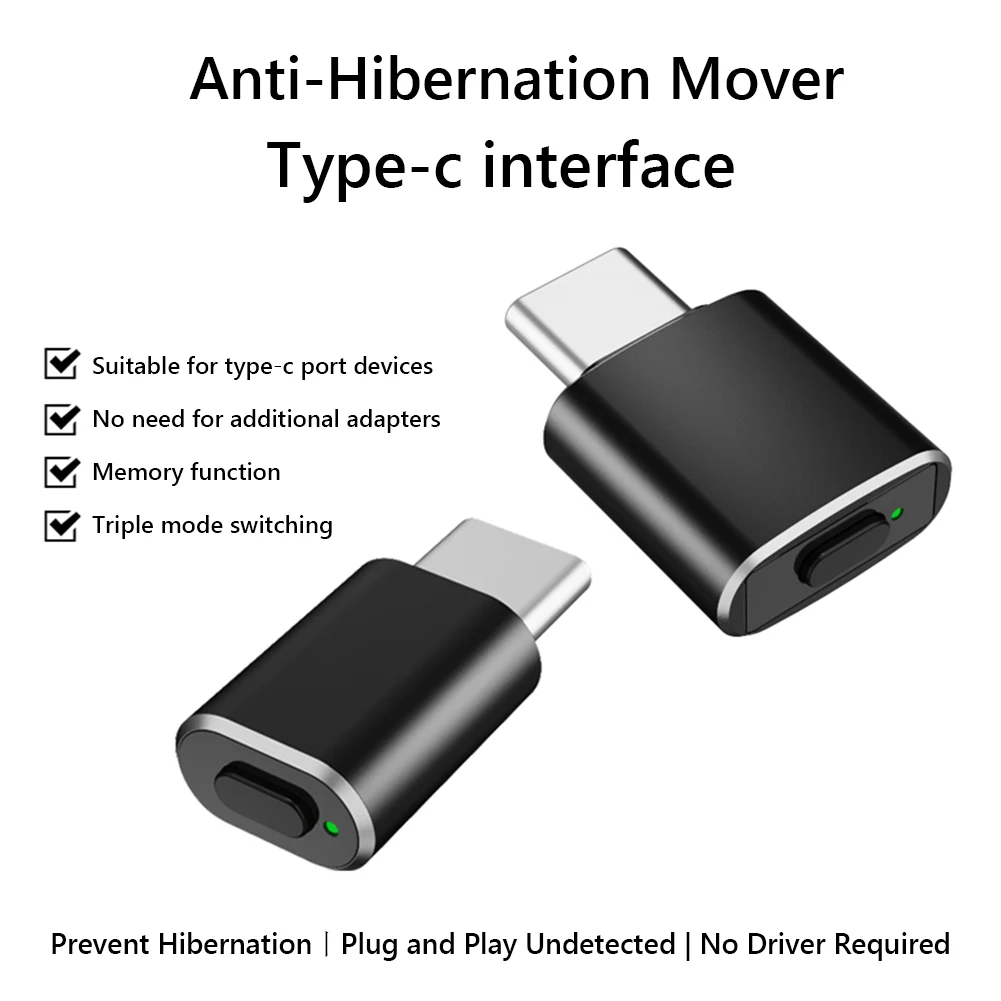 USB Type-C Mouse Jiggler Automatic Mover Simulate Mouse Movement for PC Laptop Keeps Computer Awake ON/Off Button
