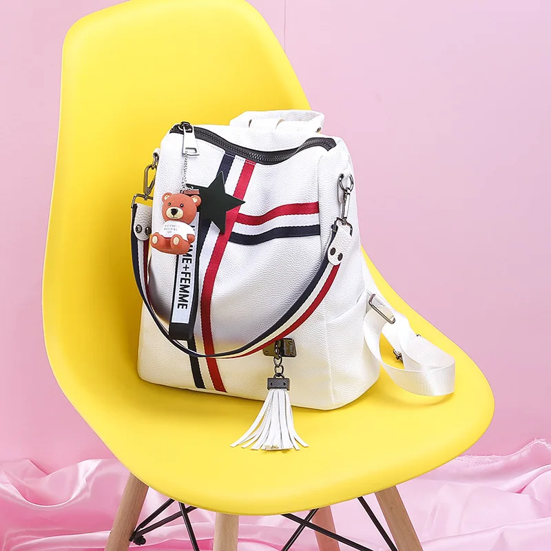

WHITE BLACK Bags For Women 2022 New Fashion Zipper Ladies Backpack PU Leather School Bag Crossbody Shoulder Bag For You