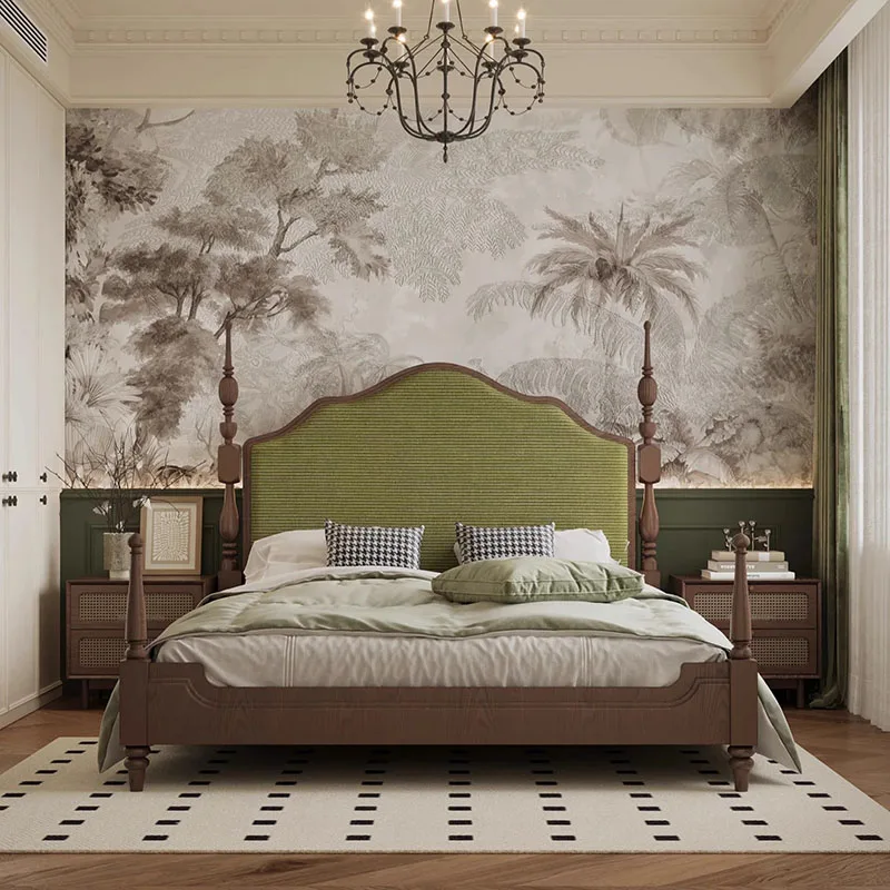 

Modern Wood Double Bed Designer European Luxury Full Size Twin Bed Frame Headboard Platform Safe Cama De Casal Nordic Furniture