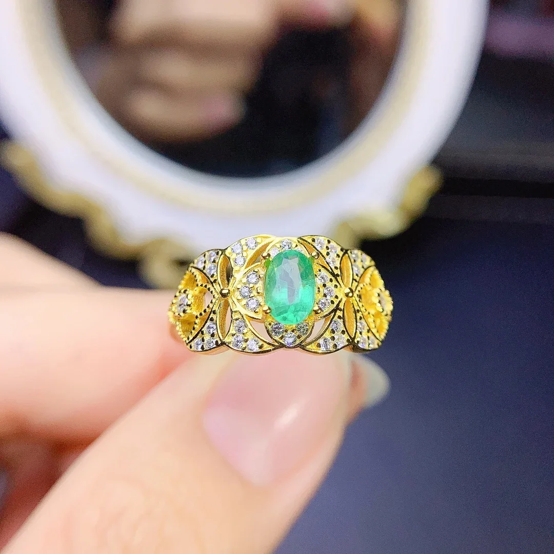 

Sterling Silver 925 Ring Engagement Ring Female Luxury Free Shipping Gem Natural Emerald Ring Jewelry Female Original Date