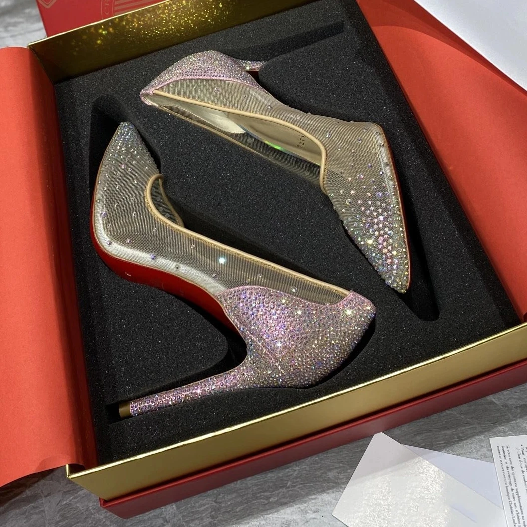 Top Quality Womens High Heels Luxury Fashion Ladies Crystal Glisten Red  Sole Shoes Classic Retro Designer 0-12cm High Heel - AliExpress