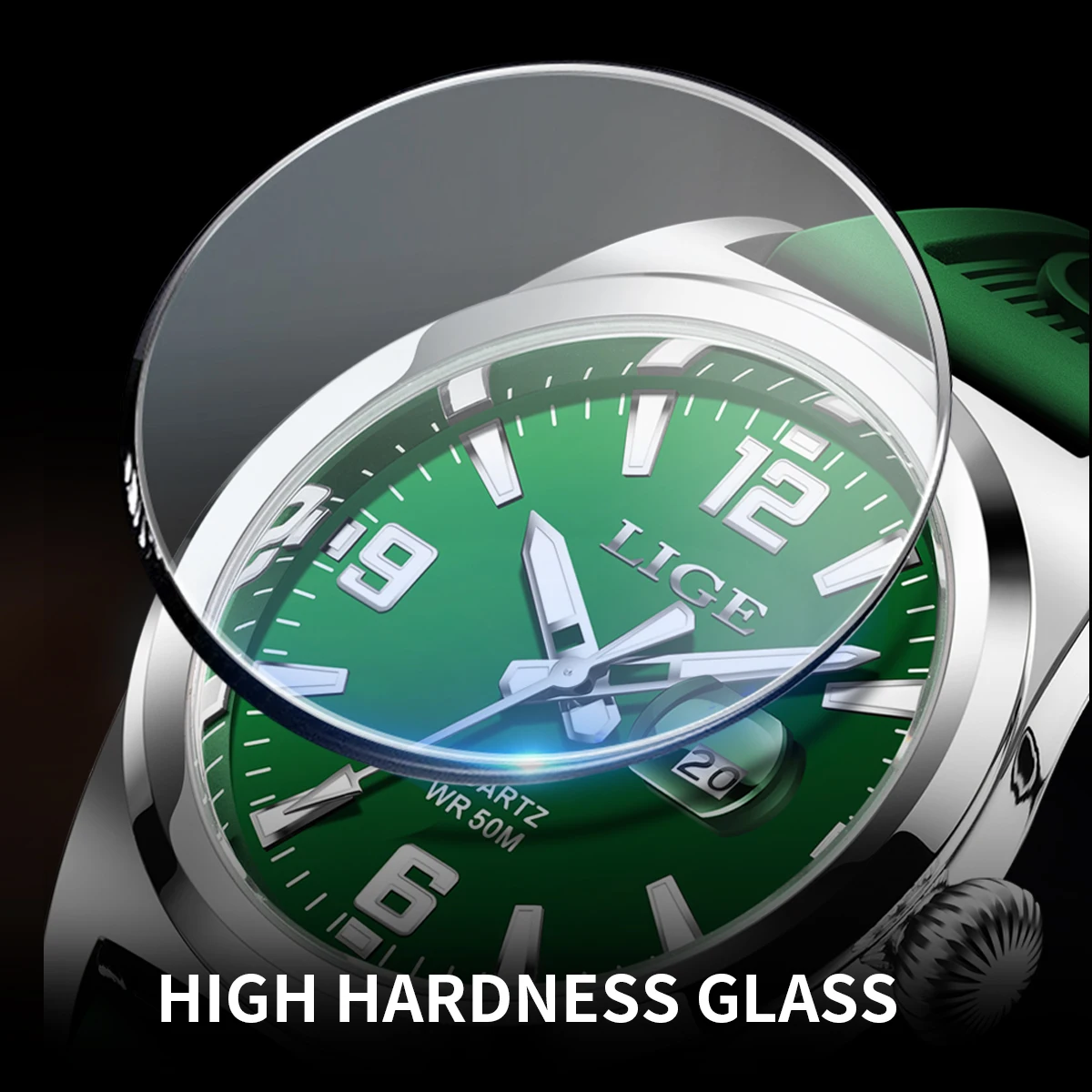 LIGE Men Business Date Watch for Men Luxury Sport Quartz Watches 50M Waterproof Luminous Silicone Wristwatch Relogio Masculino