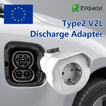 EVqiaoyi Type2 V2L Discharger Adapter 16A 3.5KW Type2 Car Discharge Plug with EU Socket for Camping, BYD Jaecoo MG Renault 1