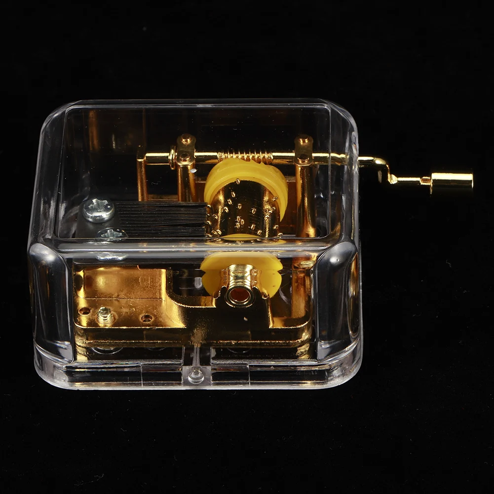Hand Operated Music Box Acrylic Creative Crafts Ornaments Hand Movement Birthday Gifts Women Boyfriend Music Home Decor Golden 3