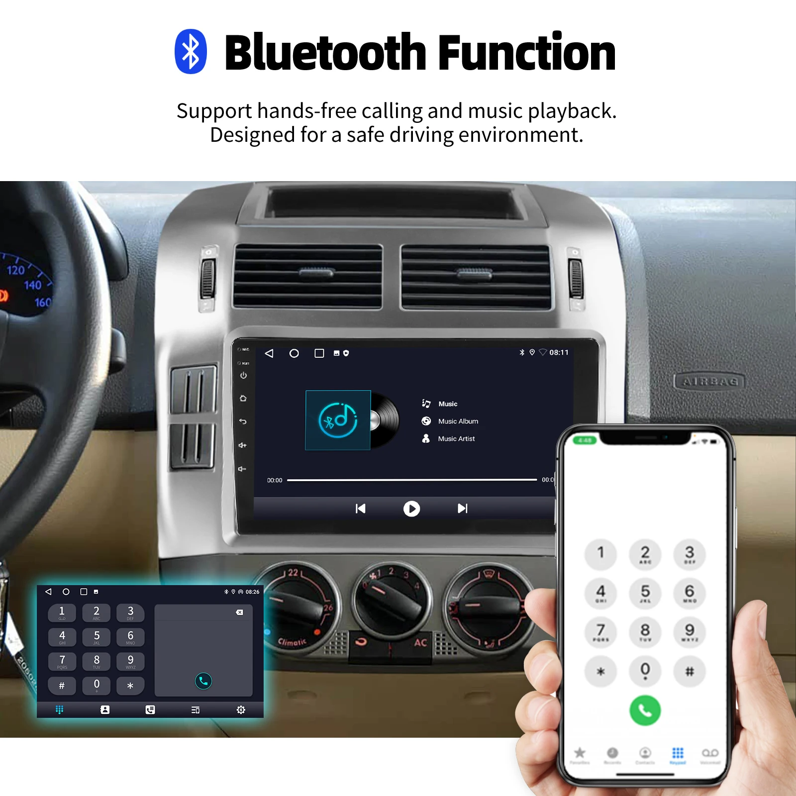 ESSGOO Autoradio Android15 9" 4+64G / 2+32G für VW Polo 9N 2001-2009 Wireless CarPlay Android Auto GPS Navigation WiFi FM RDS Mirror Link USB Bluetooth Lenkradsteuerung CANBUS Touchscreen – Detail 30