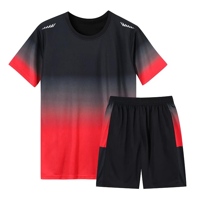 Summer Fitness suit Men's Women's Casual Gradient Print Ice Silk T-Shirt + Sports Shorts suit Men's Jogging Training 2-Piece Set