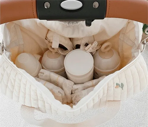 귀여운 곰 꽃 자수 패턴 아기 베이지 코튼 패브릭 지퍼 기저귀 핸드백, 새로운 수하물 가방 6