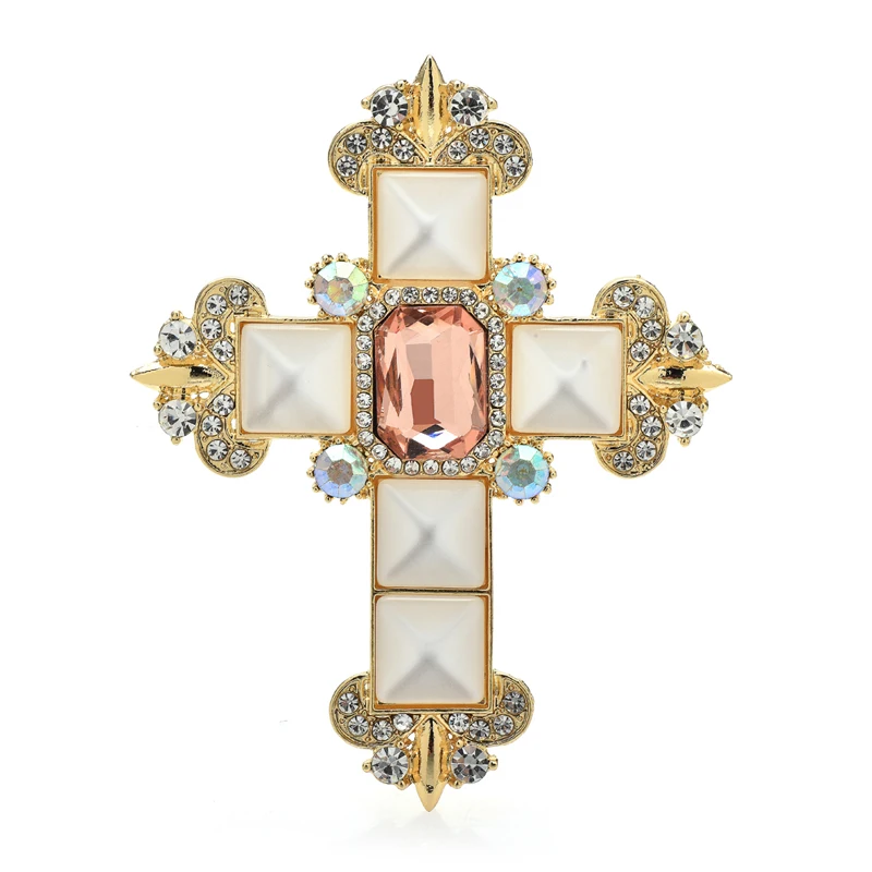 

WuIi&baby Palace Style Cross Brooches For Women Unisex Pretty White Resin Cross Flowers Party Office Brooch Pin Gifts