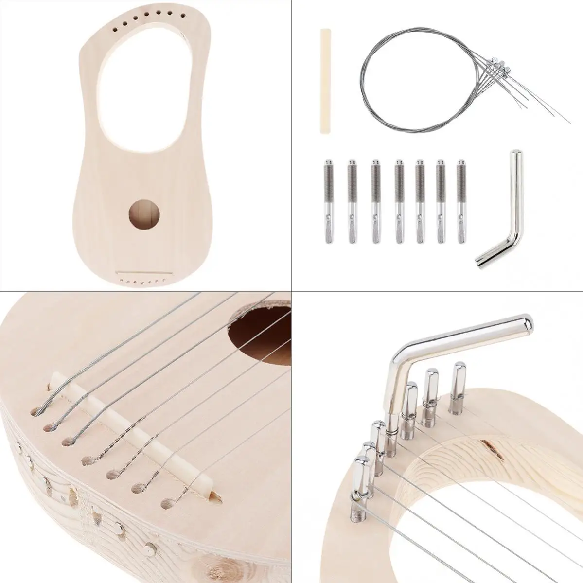 7 Strings Lyre Harp DIY Kit Solid Basswood String Instrument Handwork Painting Assembly for Beginner Children Fun Toy Art