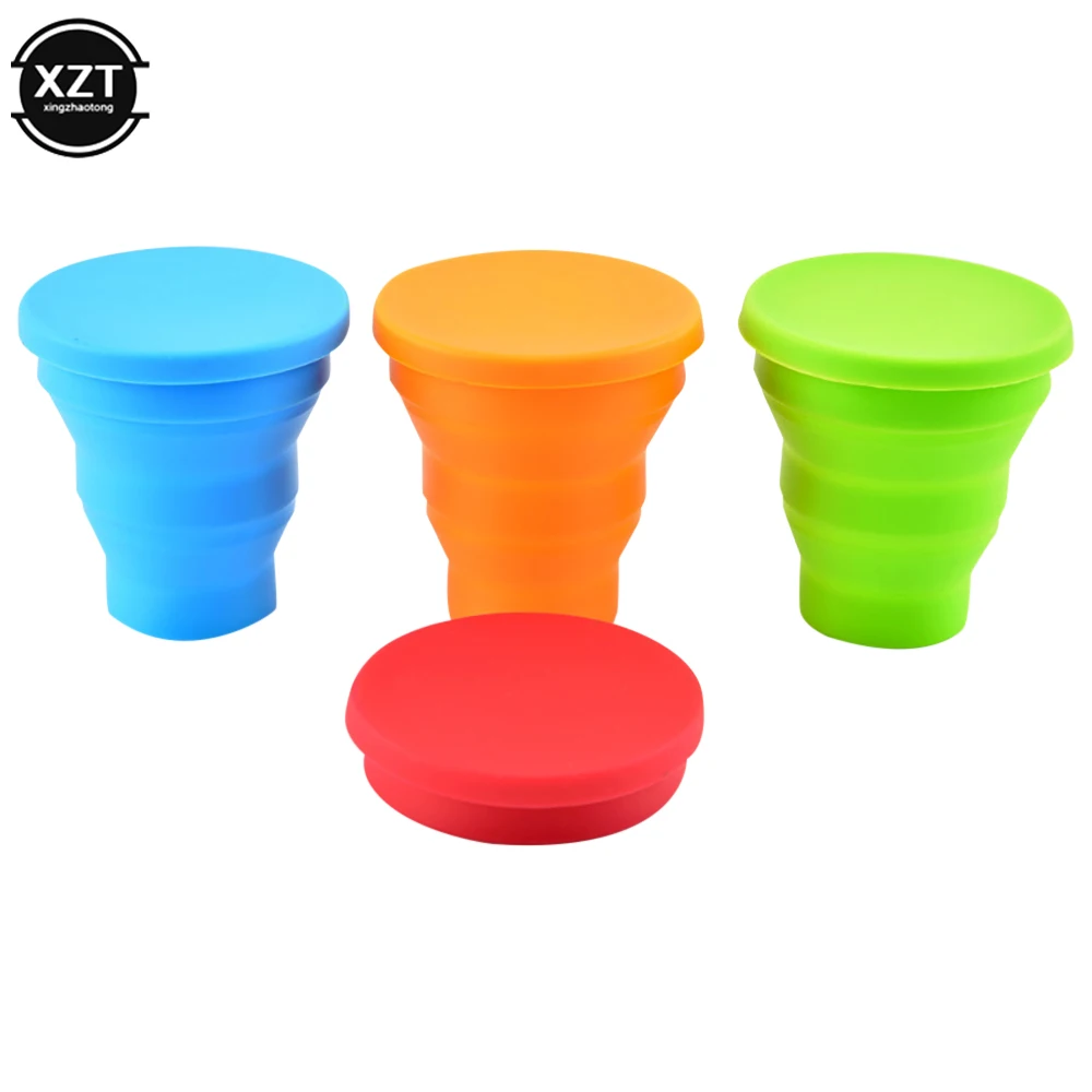 1Pc Portable Silicone Retractable Folding Cup With Lid Telescopic Collapsible Colourful Drinking Cup Outdoor Travel Water Cups