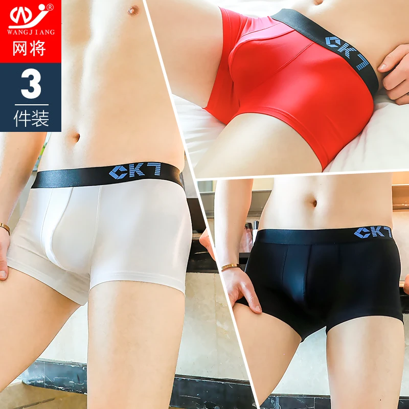 

3pcs/lot Men's Panties Men's Ice Silk Breathable Summer Personality Trendy Boys Four-Corner Boxer Shorts Head 3048-PJ