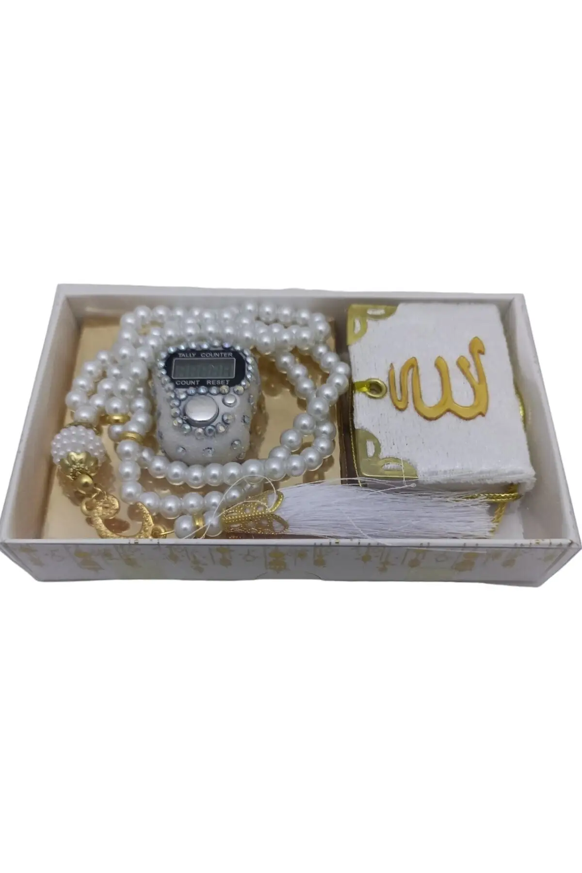 

Gift Boxed Mevlit Gift Set White (Mini Quran Pearl Tasbih 99 Stone Zikirmatik)
