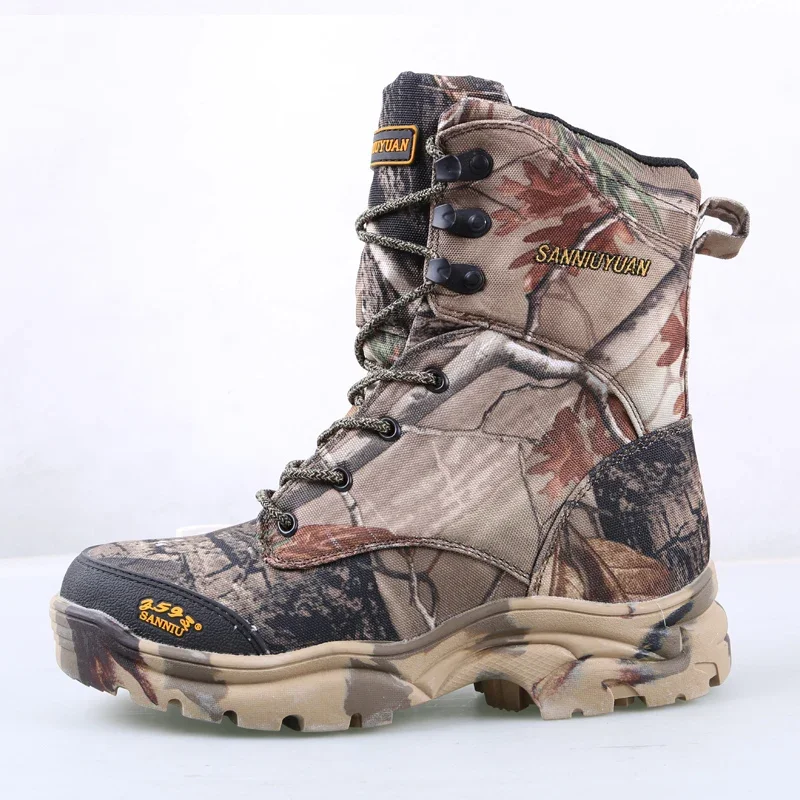 Men Camo Boots Leather Waterproof Camouflage Printed Special Forces Desert hunting Shoes Combat Tactical Ankle Boot