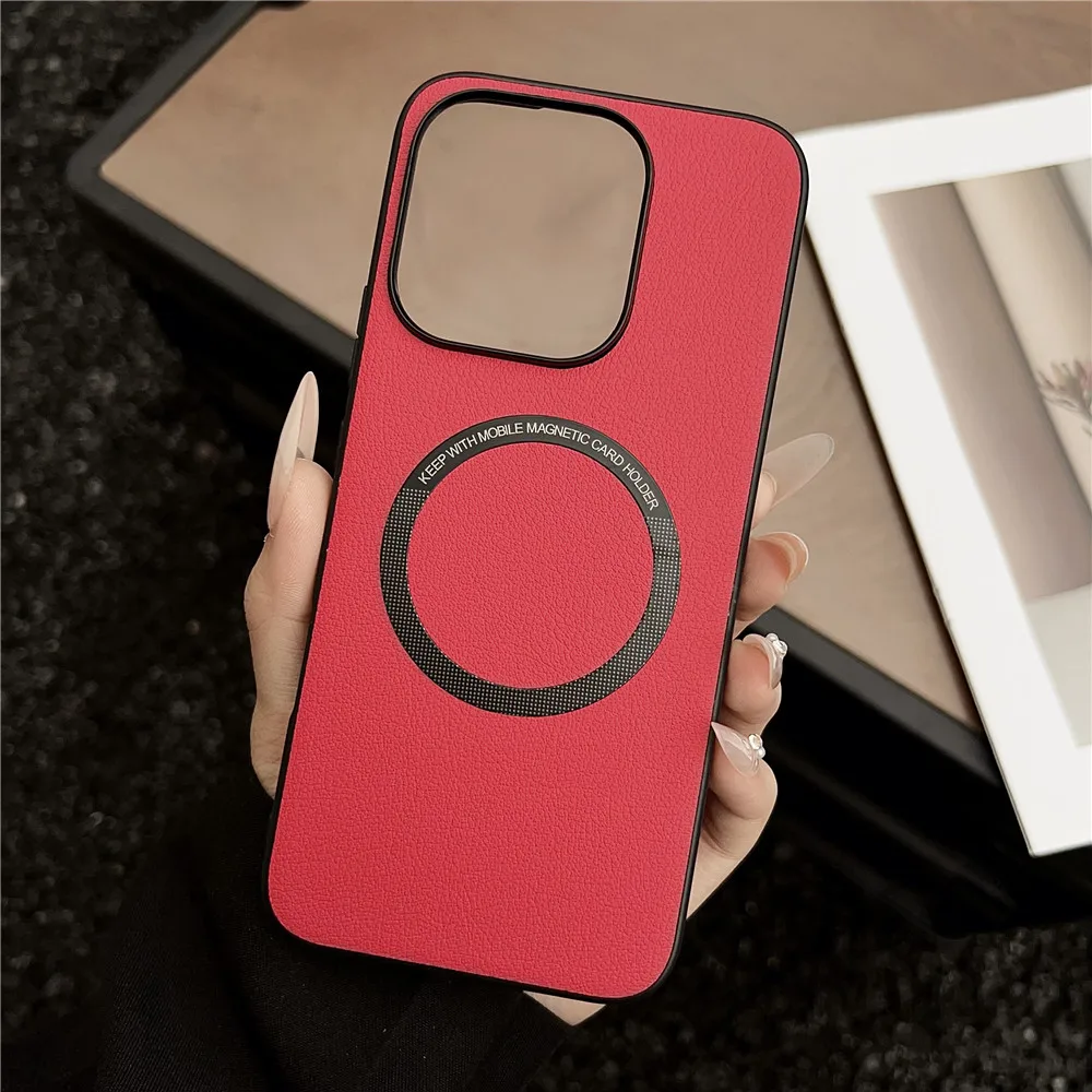 Luxury PU Leather Magnetic Wireless Charging Case - Soft Back Cover