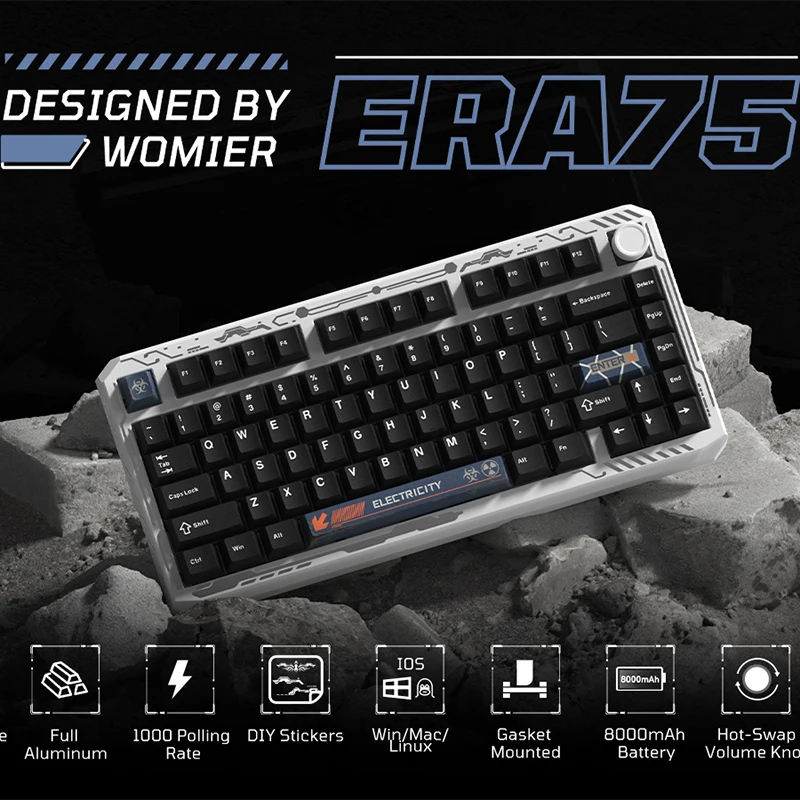 Womier ERA75 V2 75% 무선 알루미늄 기계식 키보드 VIA/QMK 노브 3모드 가스켓 핫 스와퍼블 키보드 PC 컴퓨터용