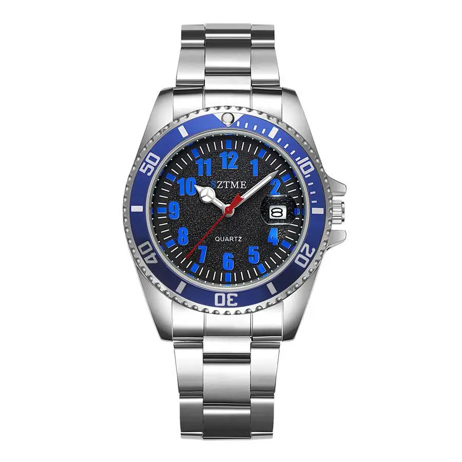 New burst men's fashion steel belt watch luminous pointer function with calendar quartz watch 6