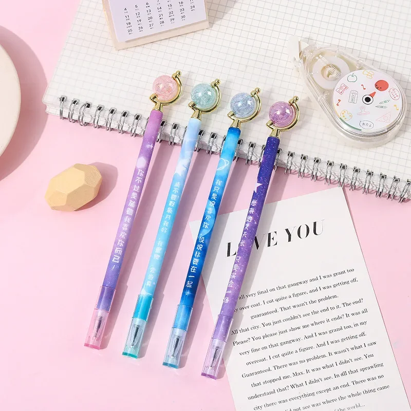 

4pcs Kawaii Starry Sky Gel Pens 0.5mm Black Ink Needle Pens Korean Stationery Kids Students Writing Pens School Office Supplies