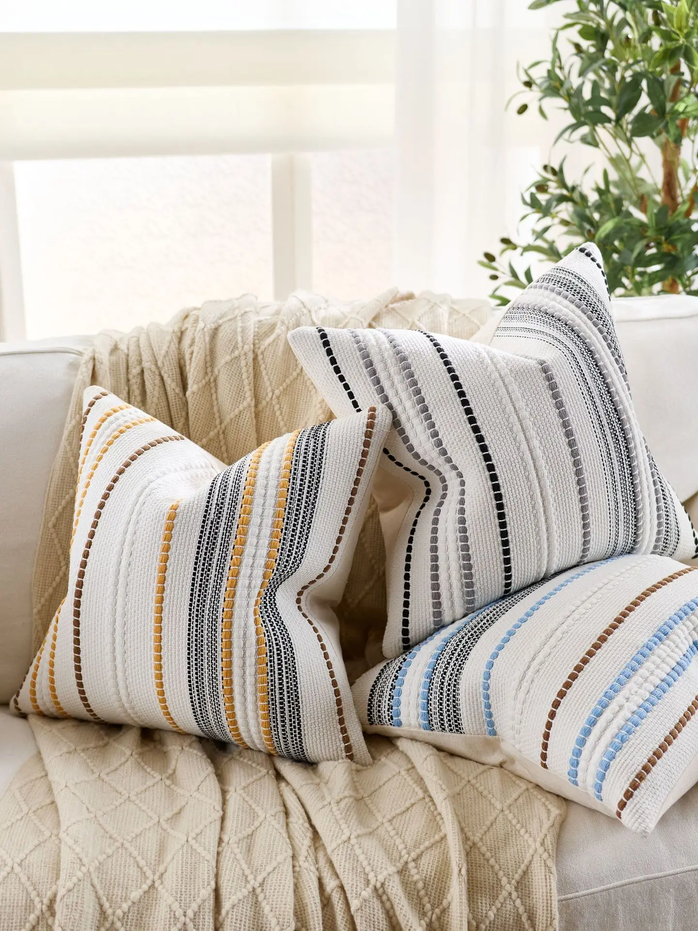 45x45cm Chenille Jacquard Kissenbezug Cojines Dekoration Hause Sofa Streifen Wurf Kissen Abdeckung Einfache Kopfteil Kissenbezüge – Detail 18