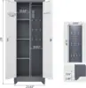 Broom Closet Storage Cabinet with Locking Doors,Cleaning Tool Cabinet,Metal Storage Cabinet with Shelves and Hanging R 3