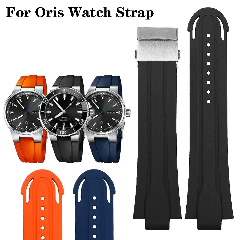 

Silicone Waterproof Watchband 24*11mm for Oris Watch Diving Sport Rubber Watchstrap Black Orange for AQUIS Bracelet Double Buckl