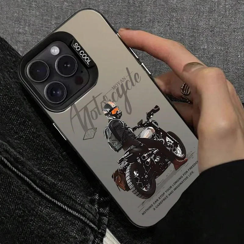 Case For iPhone 14 Motorcycle Pattern Laser Phone Case For