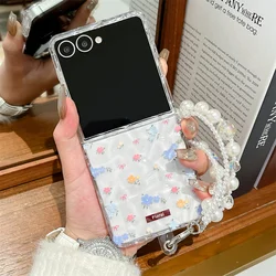 Clear Water Ripple Flower Phone Case with Chain - Silicone Cover - Galaxy Z Flip 8 (Case with Chain)