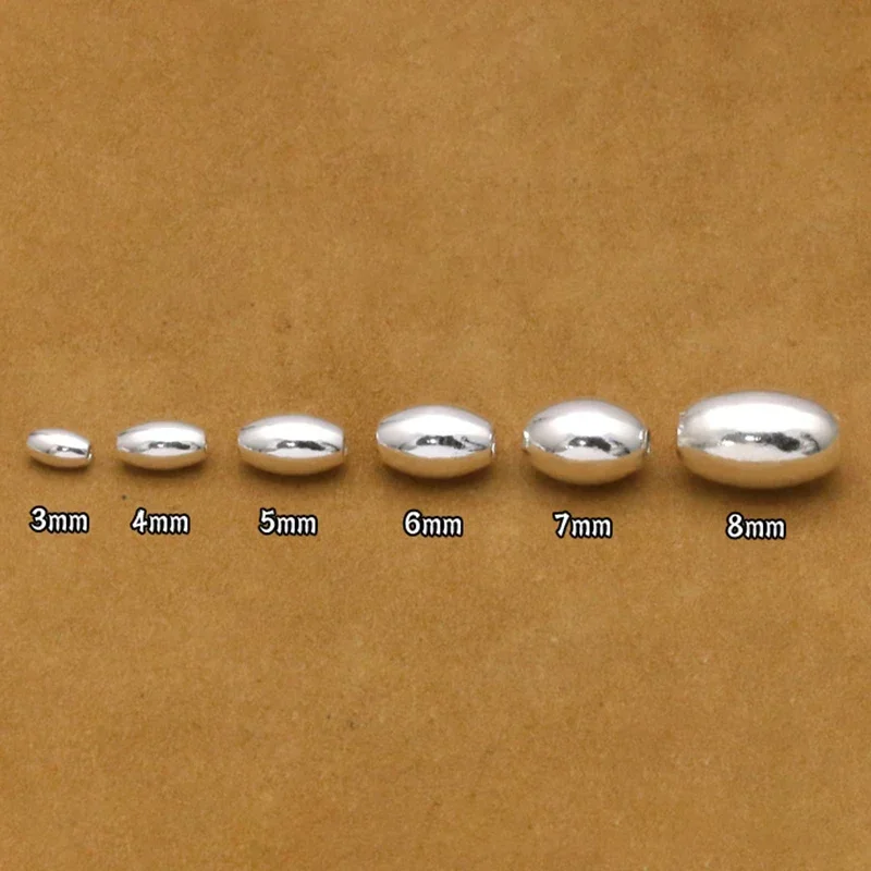 

925 Sterling Silver Jewelry 3-8mm Loose Olive Beads Rice Beads DIY Bracelet Making Accessories Wholesale