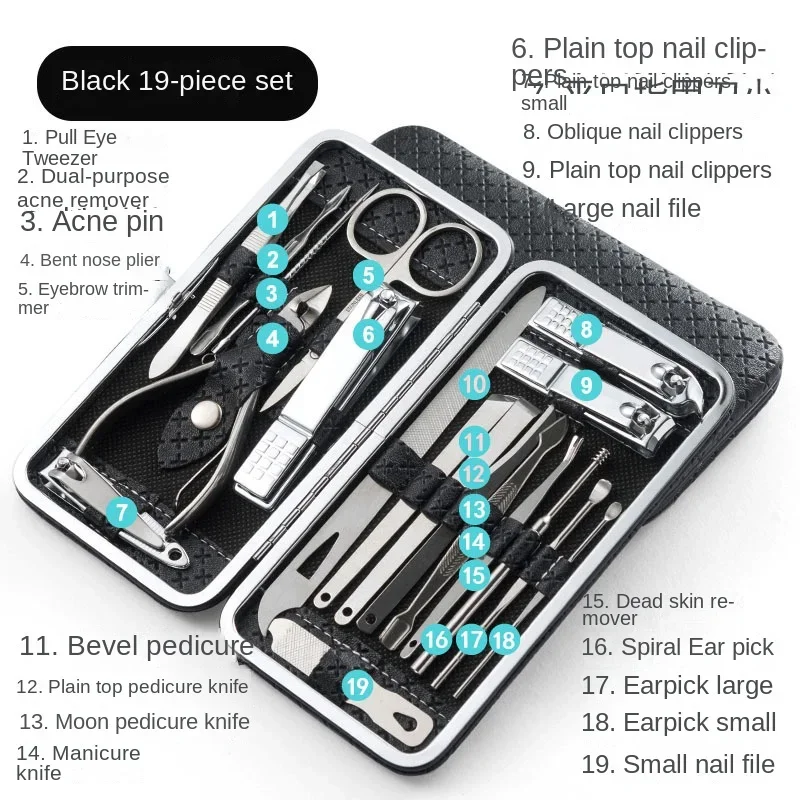 Nail Clipper Set 8/9/11/16/19 Pcs Manicure Cutters Stainless Steel Ear Spoon Nail Clippers Pedicure Art Tool Manicure