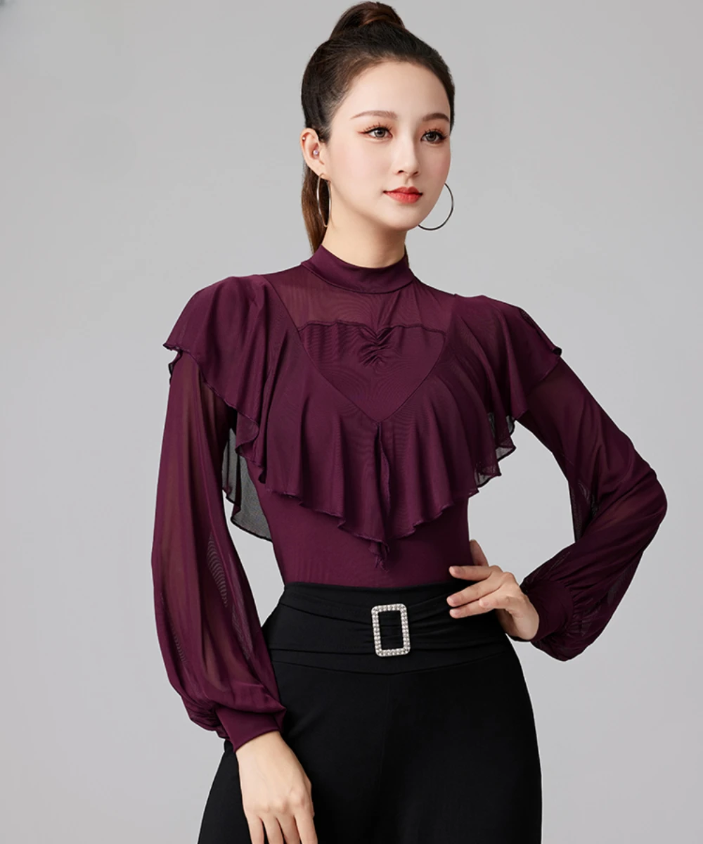 Women's Line Dance Tops Samba Party Latin Shirt Summer Adult Female Dance Long Sleeve Tops Performance Practice Clothes dance shirts