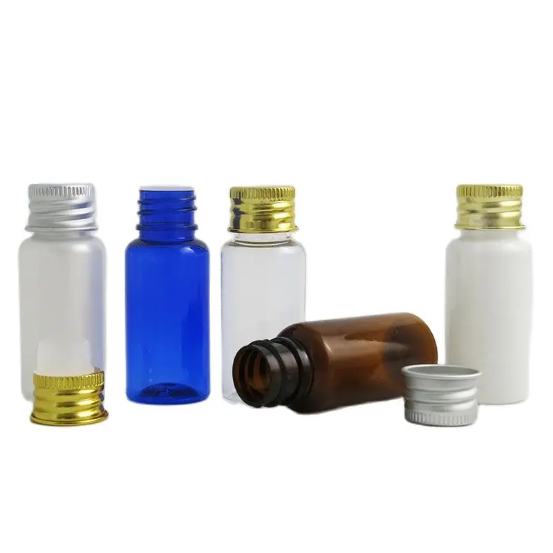 

50pcs/lot 15ml Amber Clear Plastic Bottle with Aluminum Screw Cap Insert Plug Cosmetic Travel PET eLiquid Serum Cream Oil ottles