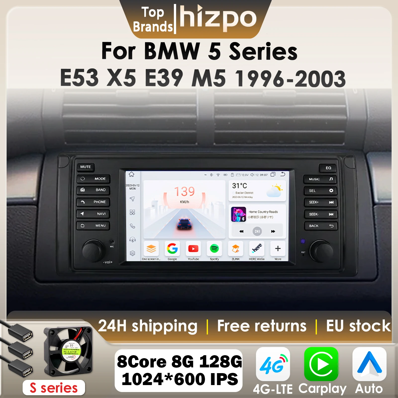 Hizpo 2Din Android 13 Auto Intelligente Systeme Für BMW 5er E39 X5 E53 M5 1996-2003 Auto Multimedia CarPlay Autoradio 4G 7862