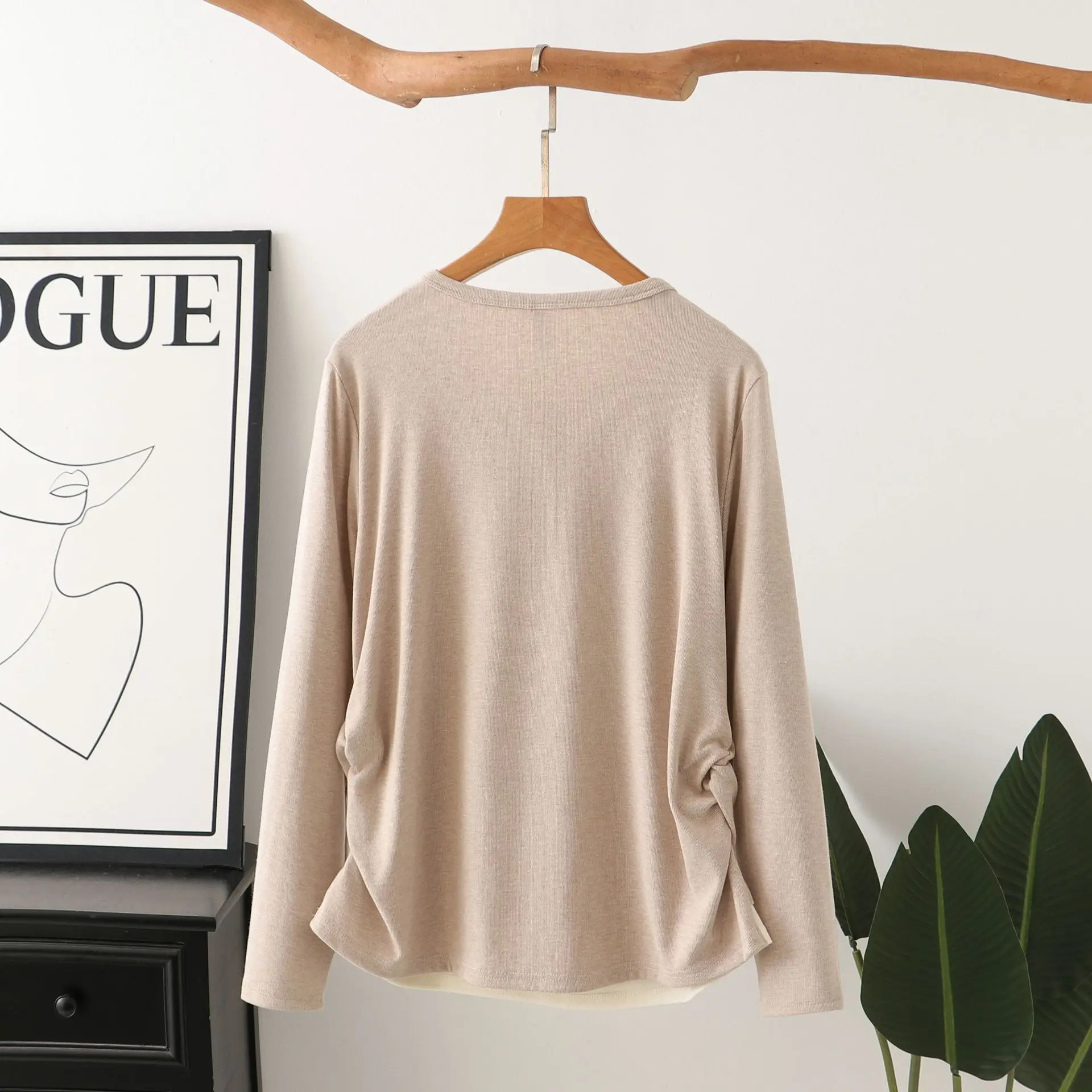 XXXXL Fashion Plus Size Women's T-Shirt Fake 2 Pieces Long Sleeved Stylish Tops Autumn Oversized Fold Side Base Tees 8223