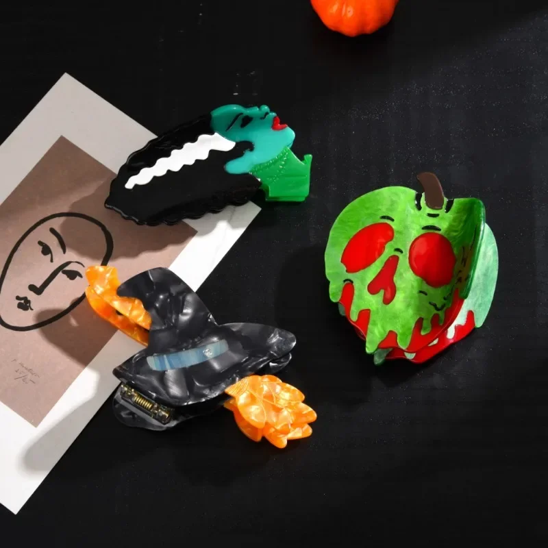 

New Halloween Poison Apple Hair Claw Creative Acetate Witch Wizard Hat Crab Hair Clip for Woman Party Dress Hair Accessories