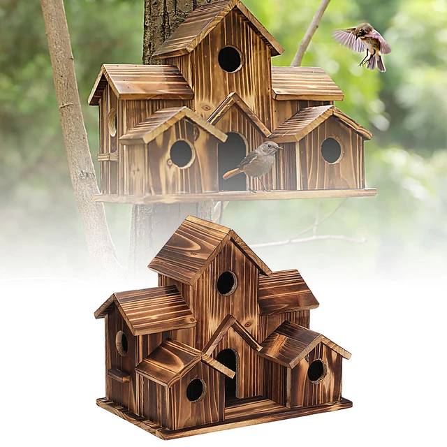 Grande maison à oiseaux en bois pour jardin extérieur, cabanes à oiseaux,  extérieur, conception à 6 trous - AliExpress