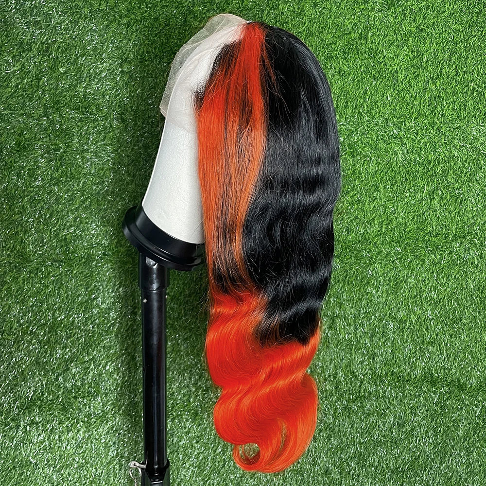 Peluca de cabello humano liso de 13x6 para mujer, postizo de encaje frontal transparente, brasileño, color naranja, rubio miel, 30 pulgadas, 180