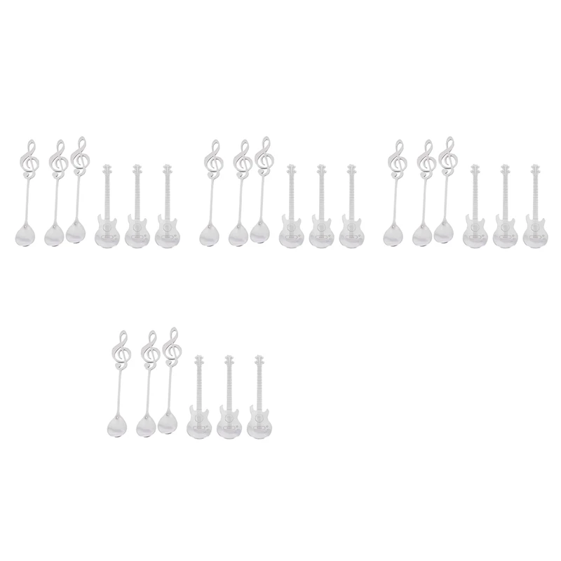 

BEAU-Coffee Spoons,24 Pack Creative Cute Teaspoons Stainless Steel Staff Musical Notation Shaped (12 Music Note +12 Guitar)