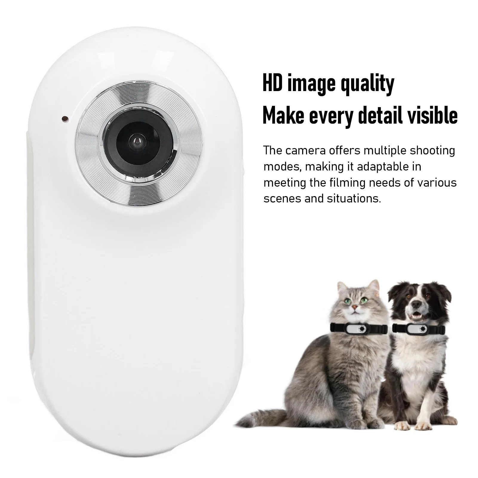 Pet Collar Camera 160&deg; Ultra Wide Angle Lightweight 32G Small Memory Card Compact Pet Sports Camera with Back Clip for Cat Dog