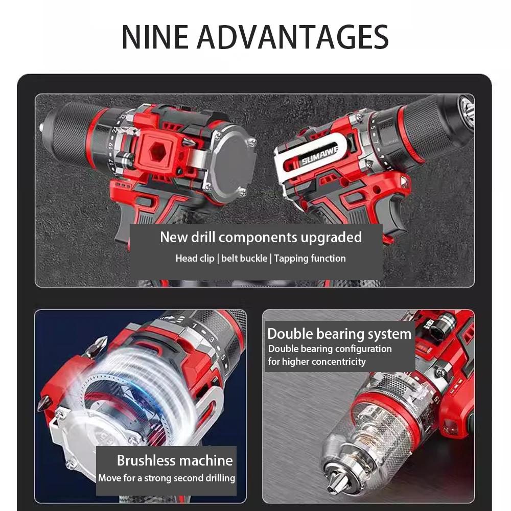 Brushless Electric Drill Tapping Cordless Impact Drill Metal Ratchet Chuck Electric Hand Drill Household Electric Screwdriver 4