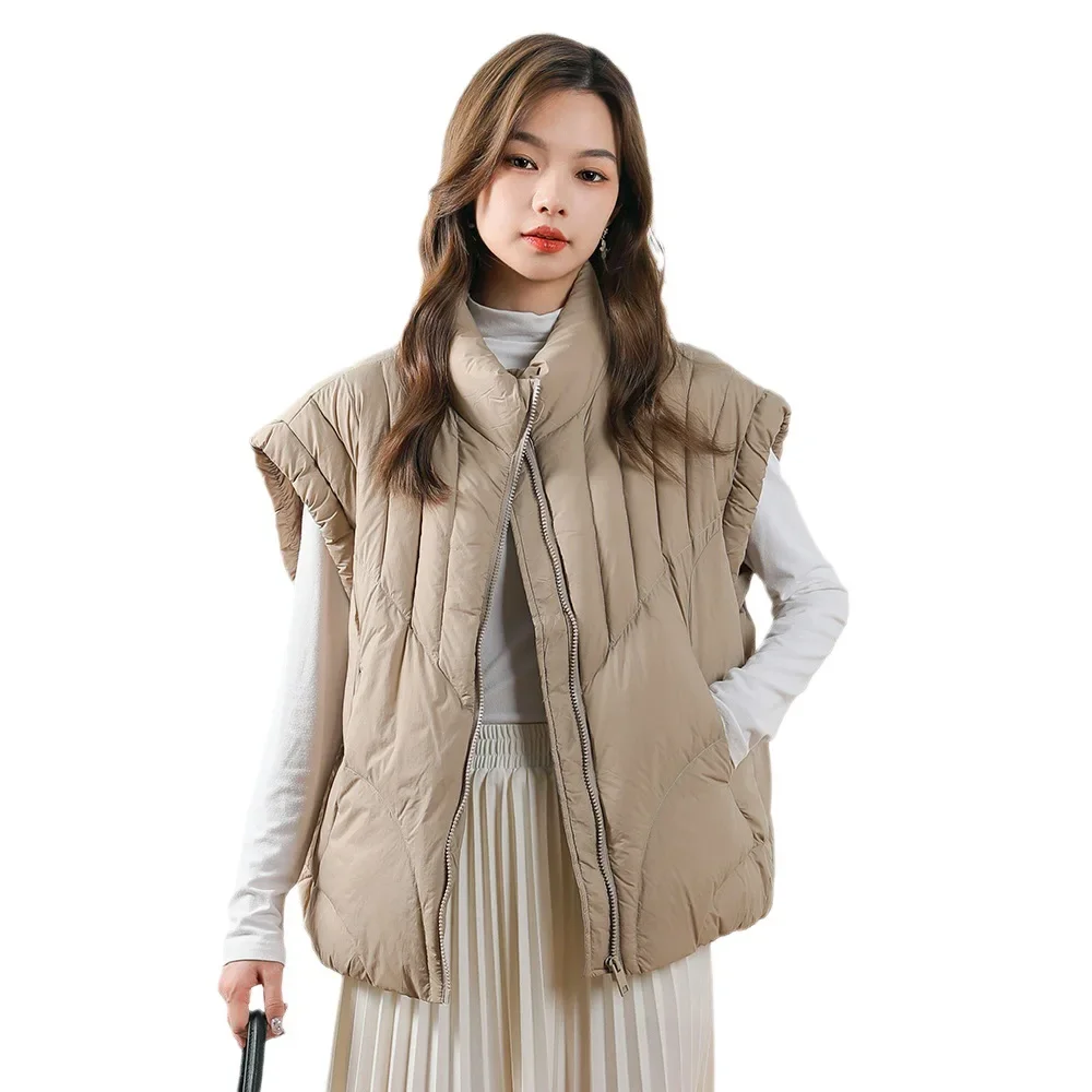 

Женский пуховик без рукавов, повседневный теплый короткий жилет на белом утином пуху, водонепроницаемая Осенняя верхняя одежда, 2024