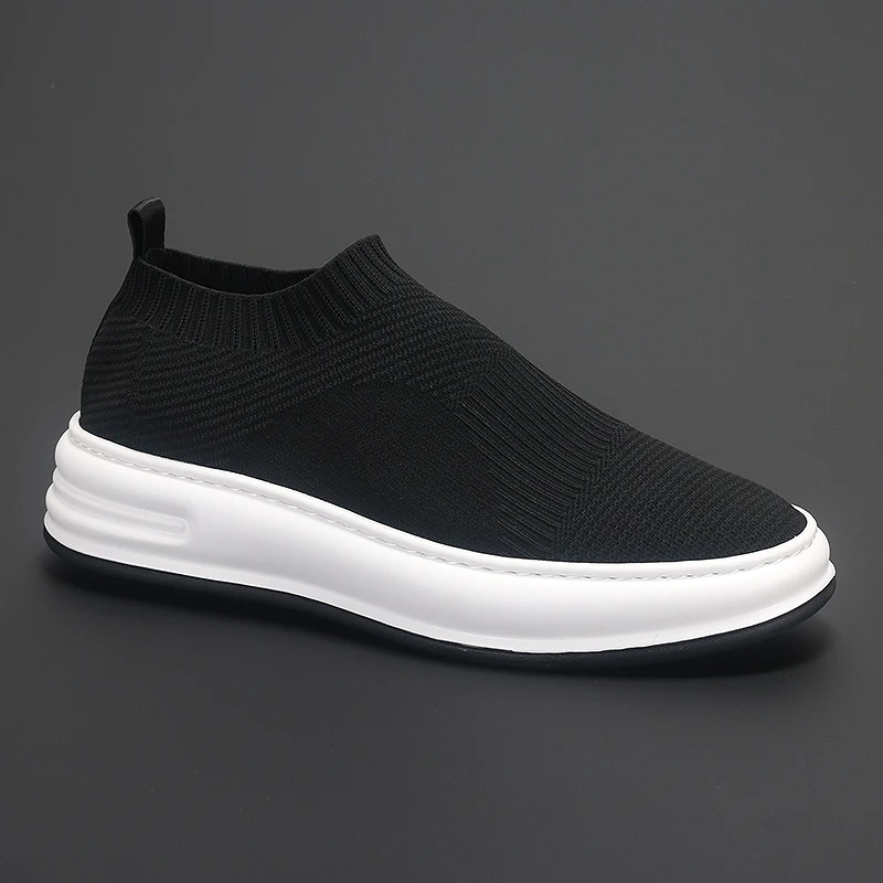 

Fashionable Black Flying Woven Mesh Shoes Casual New Low-top Board Shoes Thick Soles Comfortable Socks Shoes Men's Fashion Shoes