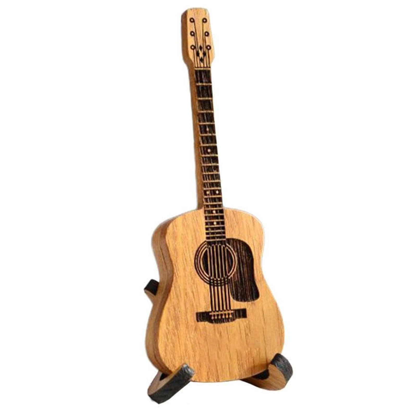 1Set Wooden Acoustic Guitar Box with Stand Musician Engraved Wooden Plectrum Case Gifts for Father Brothers Or Friends