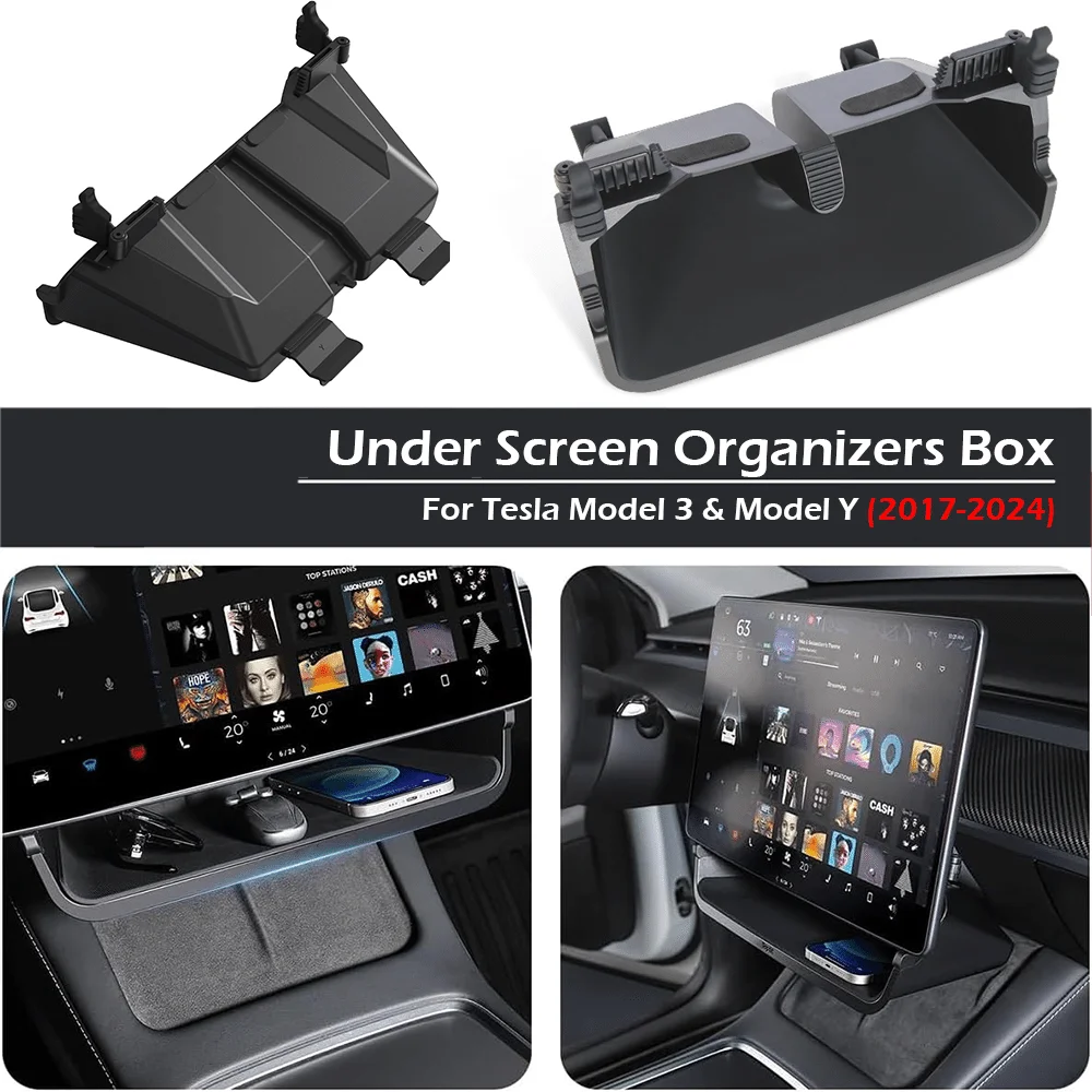 

For Tesla Model 3 Highland Model Y 2021 2022 2023 2024 Under Screen Organizers ABS Center Console Storage Box Tray Interior