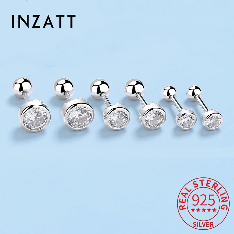 Silver Stud Earrings 925 Sterling Silver Zircon Round Screw Thread Bead Stud Earrings for Women