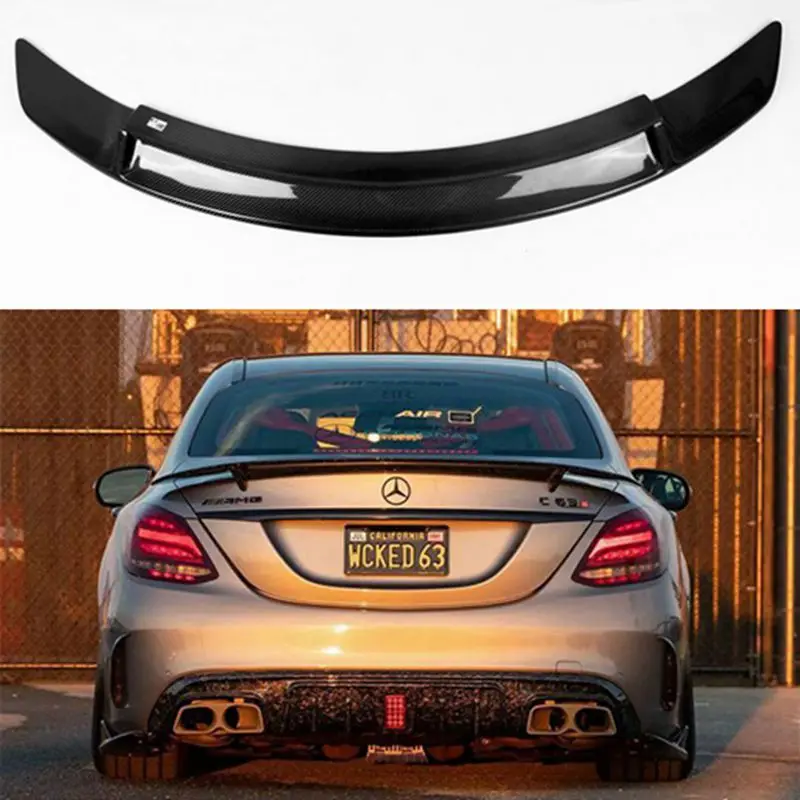 

For Mercedes-Benz C-Class W205 4Door C180 C200 C250 C300 C450 C43 Sedan RT Style Carbon Fiber Rear Spoiler Trunk Wing 2014-2021