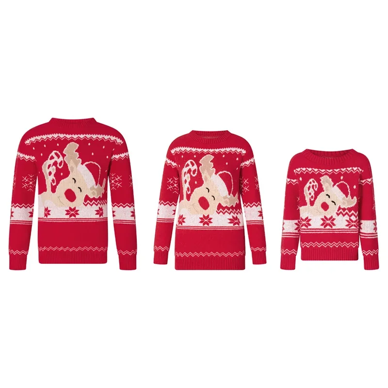 thumbnail image 5 of Suéter navideño a juego para familia, adultos y niños, estampado de alce de dibujos animados, cuello redondo, manga larga, tops de invierno, ropa de calle, 5 of 5