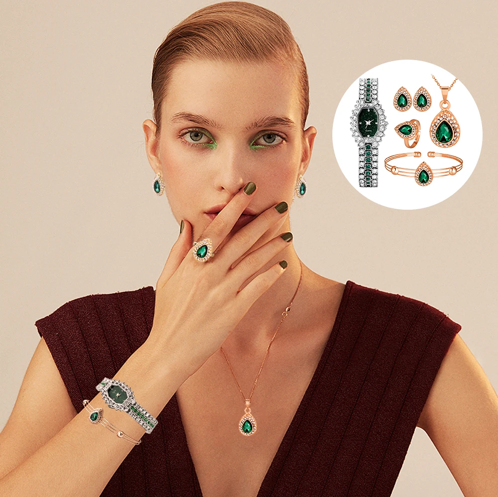 2023 Luxury Watch Present for Women Fashion Diamond Earrings Necklace Jewelry Quartz Ladies Watchees Gift Set Relogio Feminino