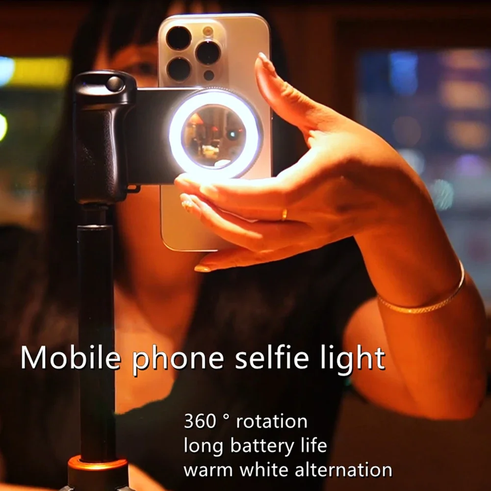 For Magsafe Bluetooth-Compatible Shutter Phone Hand Grip Camera Handle Grip Selfie Stablizer with Fill Light & Reflective Mirror