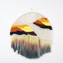 

Scene Painting Tapestry Ins Style Handmade Woven 80*80CM Colorful Gradation Effect Tassels Living Room Round Home Decoration New