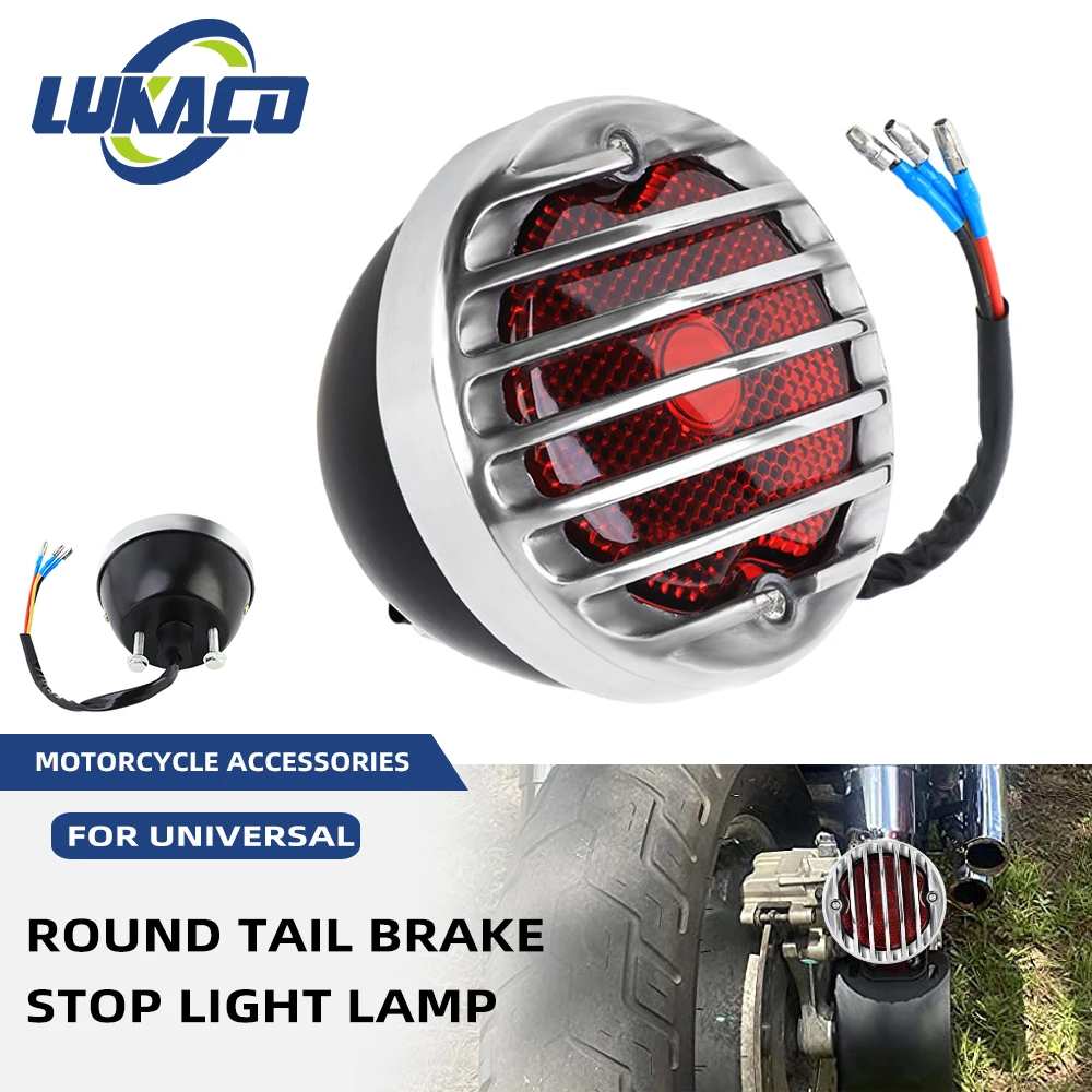 

Universal Motorcycle Rear Round Vintage License Plate Tail Light Brake Light Lamp For Harley Bobber Chopper Scooters ATV Custom