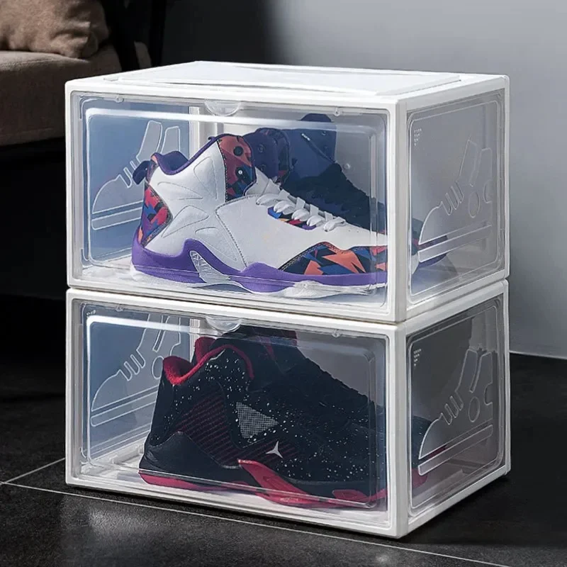 Shoe Storage Box Transparent Magnetic Plastic Sneakers Box Stackable Displayable Dust-proof Large Volume Bedroom Shoes Organizer